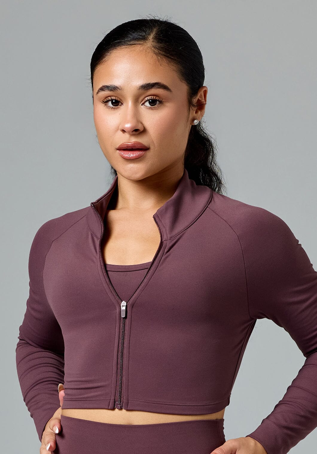 FormLux™ Fitted Crop Jacket Cherry Cola