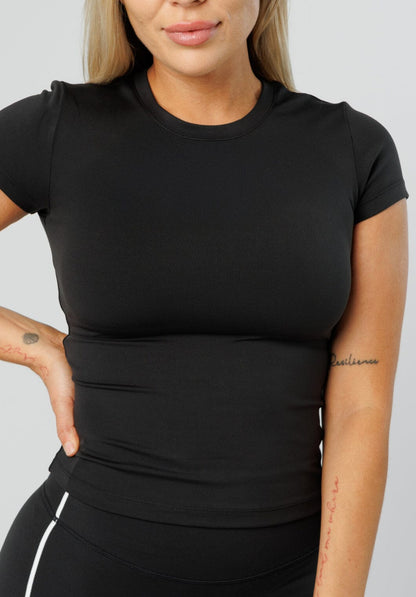 Reluna™ Full Length Short Sleeve Top Black