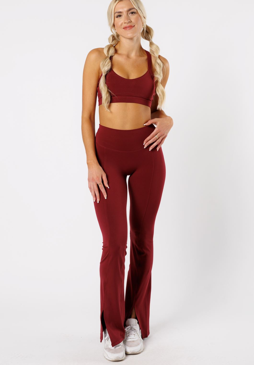 Reluna™ Front Slit Sculptseam® High-Rise Flare Leggings 34" Red Velvet