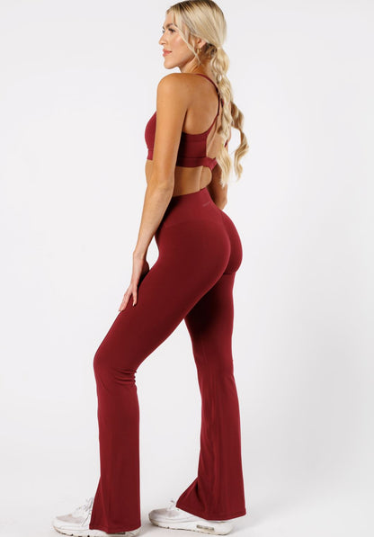 Reluna™ Front Slit Sculptseam® High-Rise Flare Leggings 34" Red Velvet