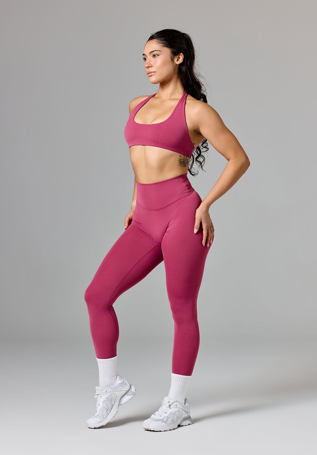RecStretch™ Unbound Halter Sports Bra Raspberry