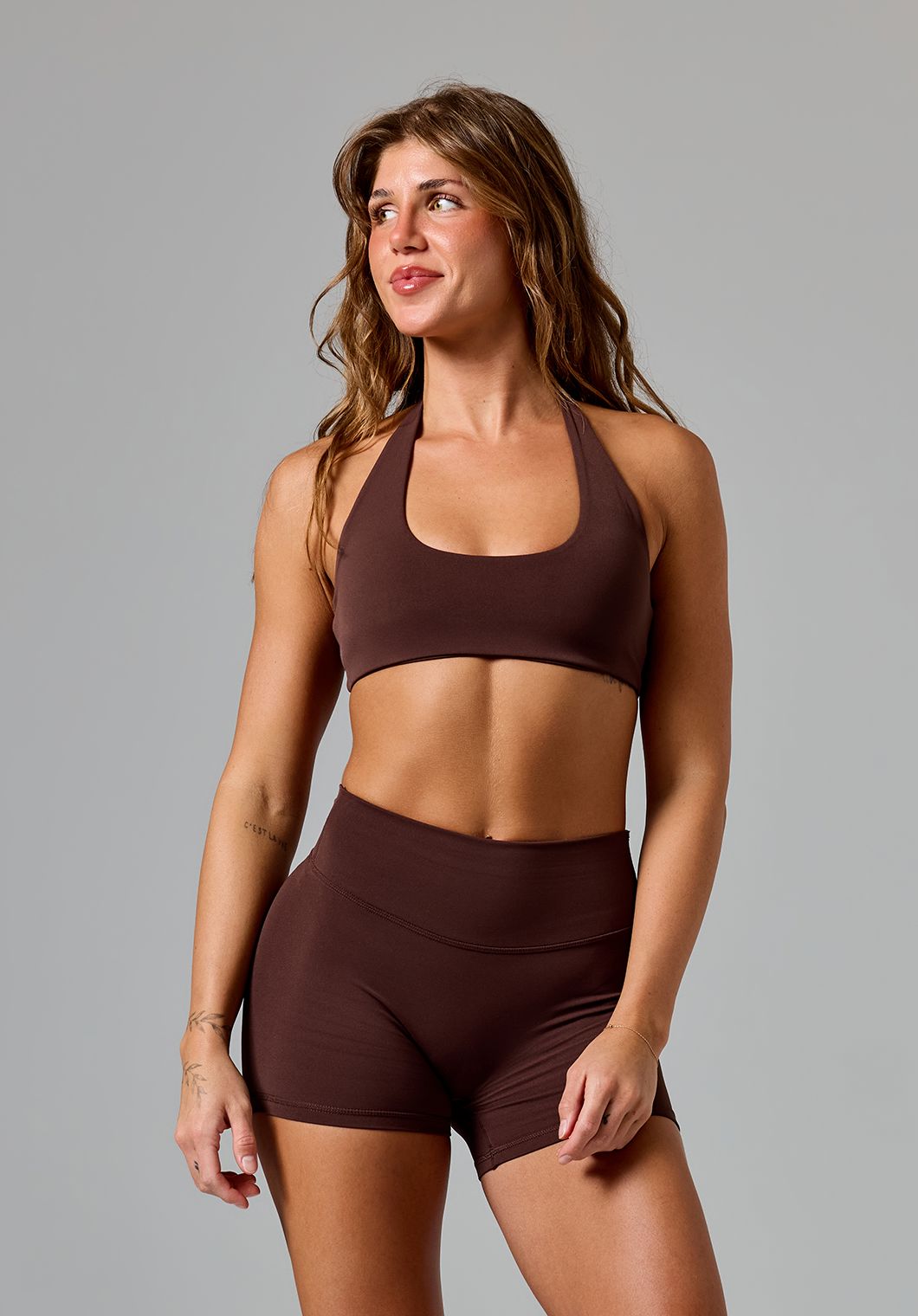 RecStretch™ Unbound Halter Sports Bra Walnut