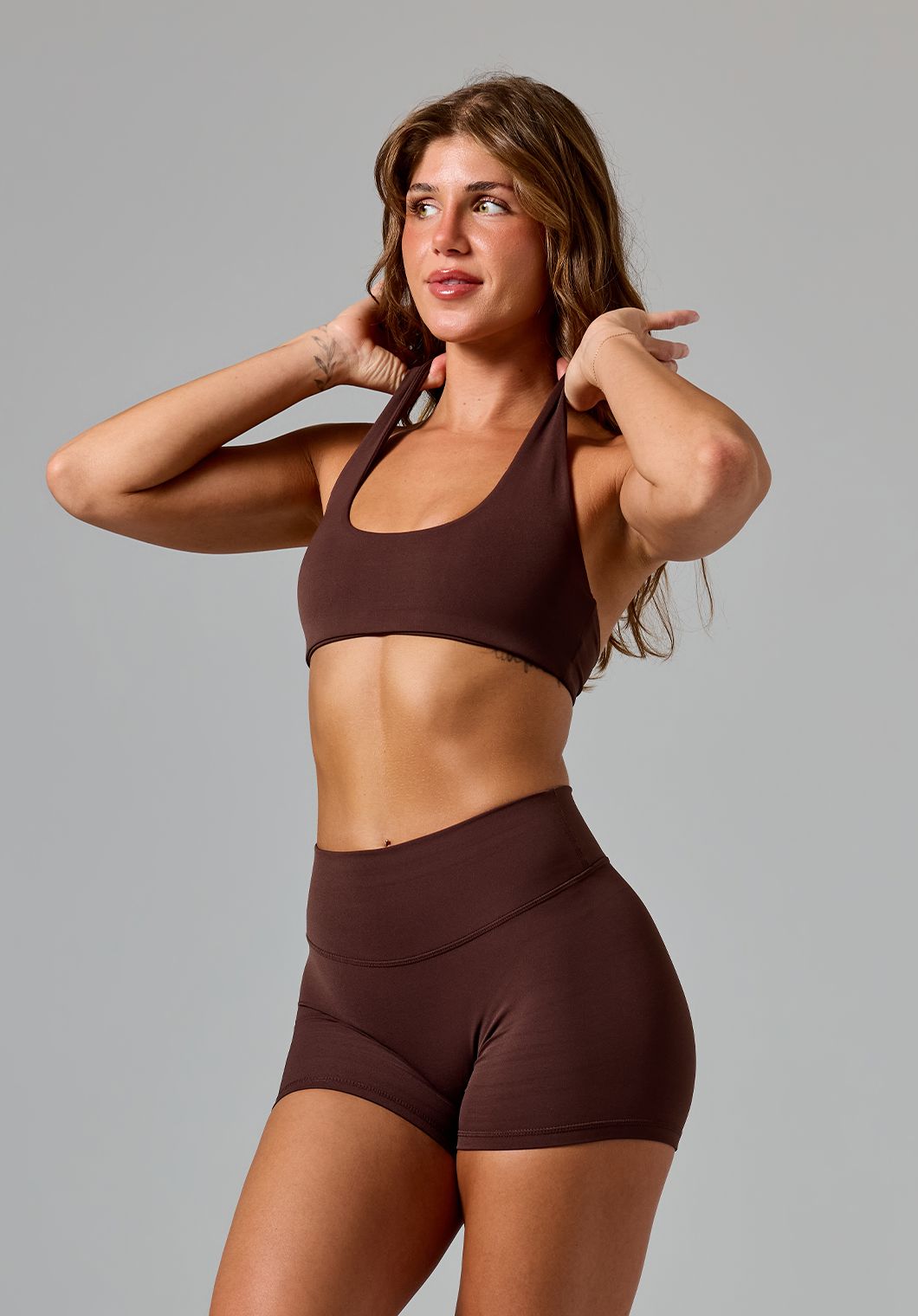 RecStretch™ Unbound Halter Sports Bra Walnut