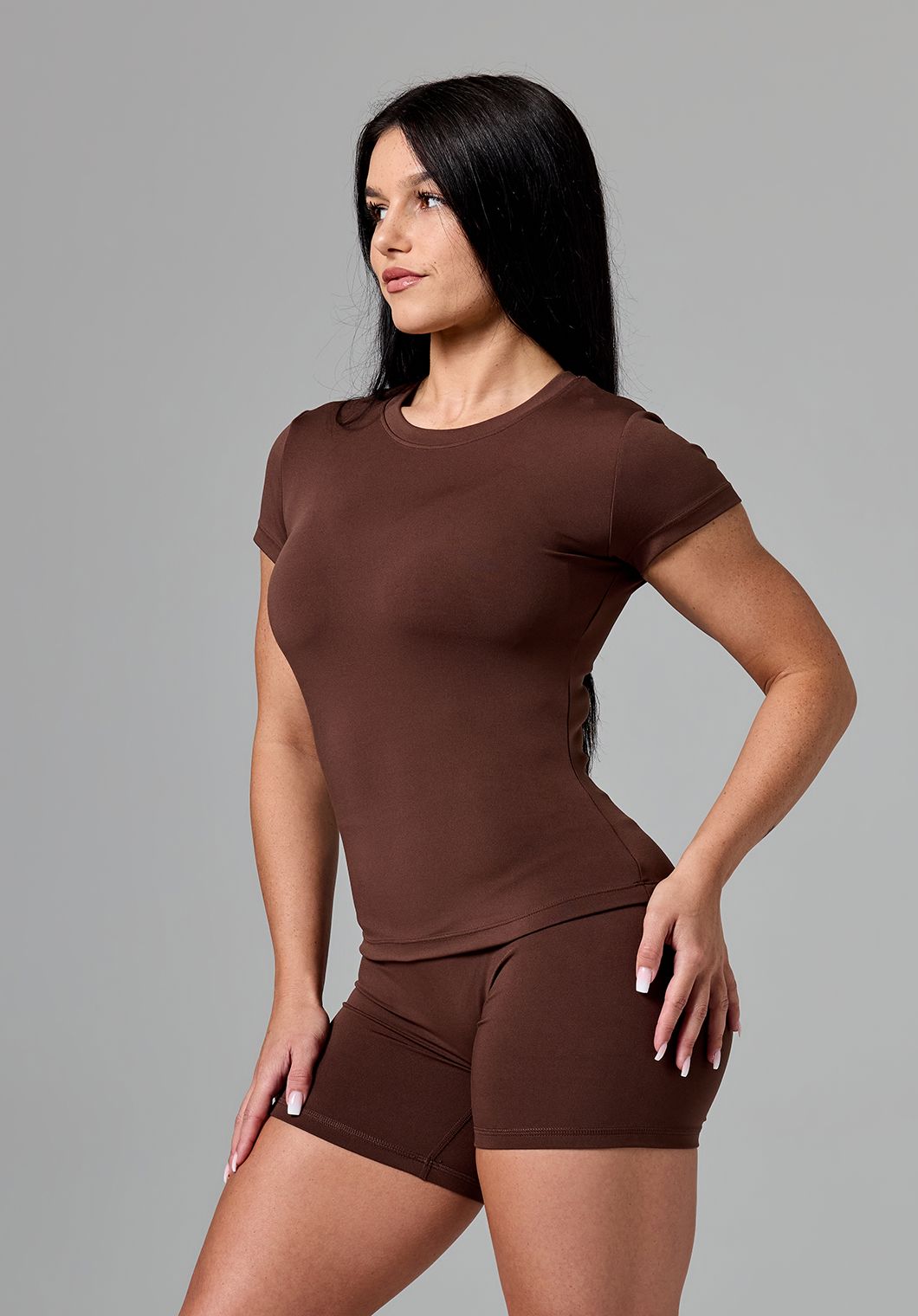 Reluna™ Full Length Short Sleeve Top Walnut
